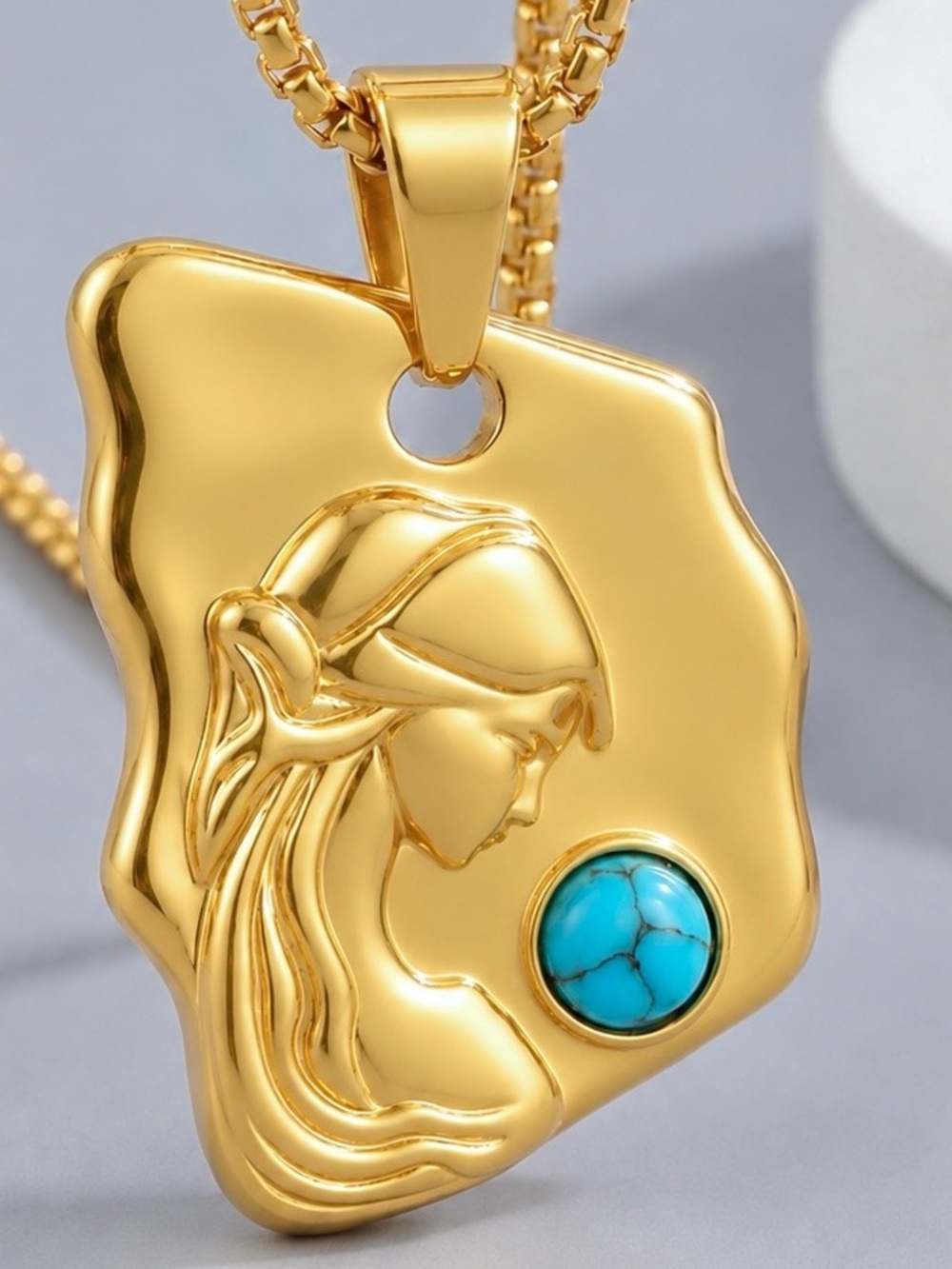 Mother Mary~ Virgin de Guadelupe Broken Stone Turquoise Lovely Lady 18K Necklace
